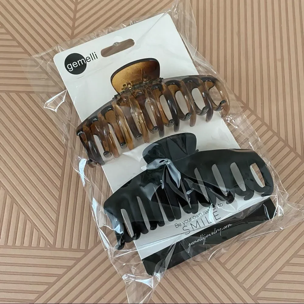 Gemelli Hair Clips Jenna Claw 2 Pack Black Tortoise Neutral Minimalist Trendy